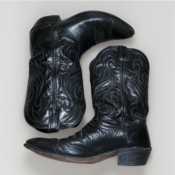 Code West Cowboy Western Black Leather Biker Motorcycle Mens Boots 12 VintageCod - Picture 2 of 9